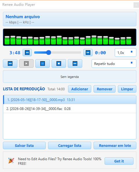Player de áudio integrado para reproduzir gravações de áudio do PC no Renee Audio Recorder X